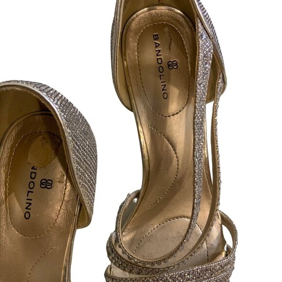 Bandolino silver/gold rhinestone strap heal women’s size 6.5, 3 inch heal - Picture 3 of 11